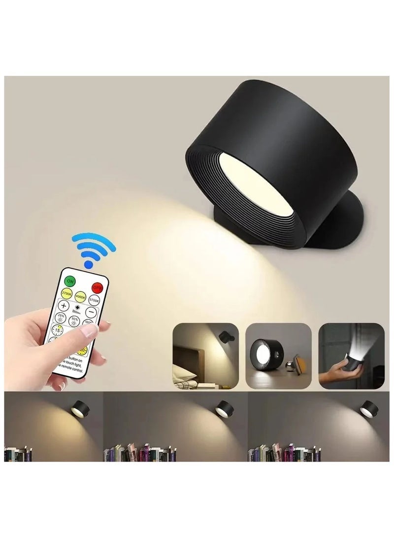 LED Wall Sconce, Wall Mounted Lamp with USB Port, Remote &Touch Control,3 Color Temperature and 3 Brightness Level, 360°Rotate Magnetic Ball, Cordless Wall Light for Reading Bedside, Black - Image 1