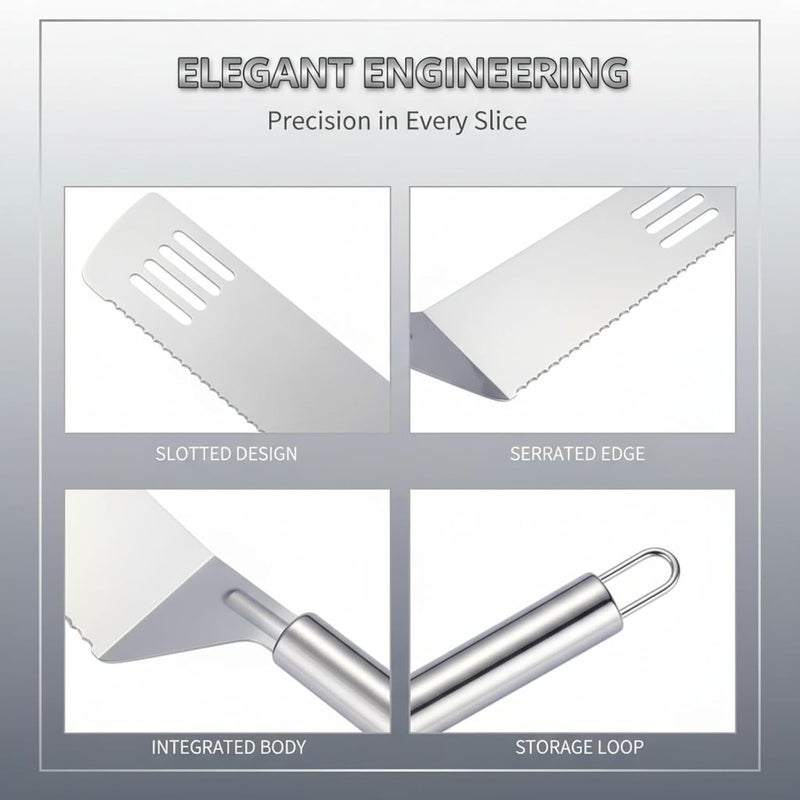 2 Pcs Cake Cutter Spatula Set, Stainless Steel Multi-Use Cheese Pizza Pie Server Turner, Flexible Kitchen Utensil with Serrated Edge, Easy to Clean for Baking, Grilling, Frying - Image 5