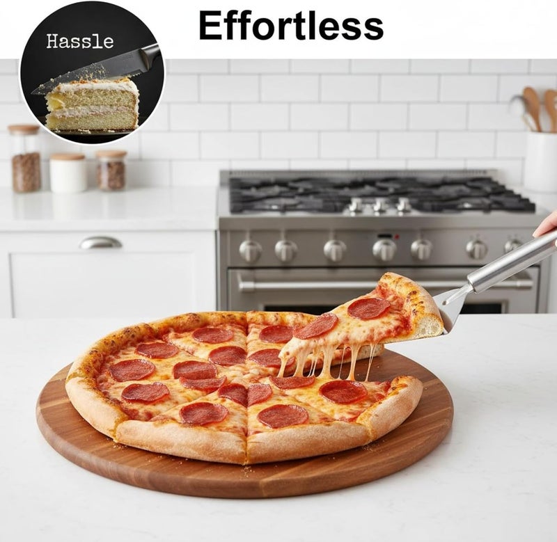 2 Pcs Cake Cutter Spatula Set, Stainless Steel Multi-Use Cheese Pizza Pie Server Turner, Flexible Kitchen Utensil with Serrated Edge, Easy to Clean for Baking, Grilling, Frying - Image 3