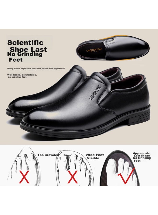 Laorentou Leather Shoes For Men, New Style, Top-layer Cowhide, Breathable, Non-slip, Slip-on, Middle-aged Business Casual Leather Shoes, La223 Black 41 - Image 1