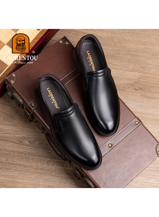 Laorentou Leather Shoes For Men, New Style, Top-layer Cowhide, Breathable, Non-slip, Slip-on, Middle-aged Business Casual Leather Shoes, La223 Black 41 - Image 2