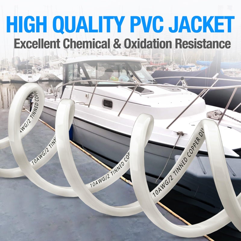 NAOEVO 10 Gauge Marine Wire Duplex, 10 AWG Stranded PVC Marine Electrical Wire, Waterproof/Corrosion Resistant/Tinned Copper Electrical Cable for Boat/Automotive/RV/Solar (30FT) - Image 3