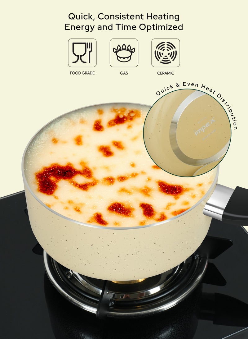 Impex 8 Pcs Nonstick Granite Coated Cookware Set with Lids – 5 Layer Super Granite Coating, Pure Virgin Aluminium, Heat Resistant Handles – Includes Casserole With Lid (24*11cm), Casserole With Lid (20*9.5cm), Casserole With Lid (18*8.5cm), Frypan (24*5cm), & Nylon Turner – Ivory Color, NCB 7108BG - Image 2