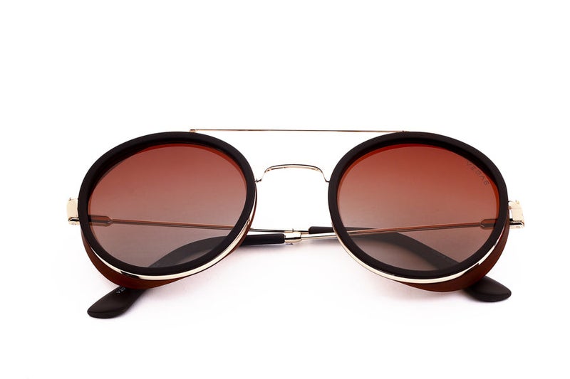 VEGAS Full Rim Round Unisex Saddle Brown  Sunglasses V2099 C4 - Image 5
