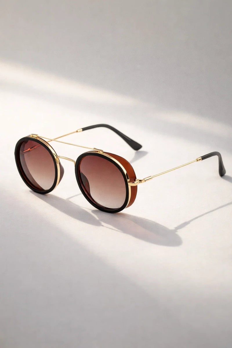 VEGAS Full Rim Round Unisex Saddle Brown  Sunglasses V2099 C4 - Image 3