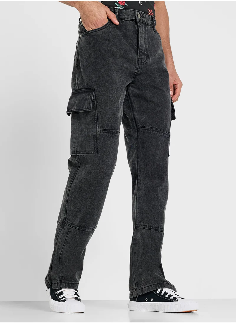 BRAVE SOUL Loose Fit Cargo Denim Jeans