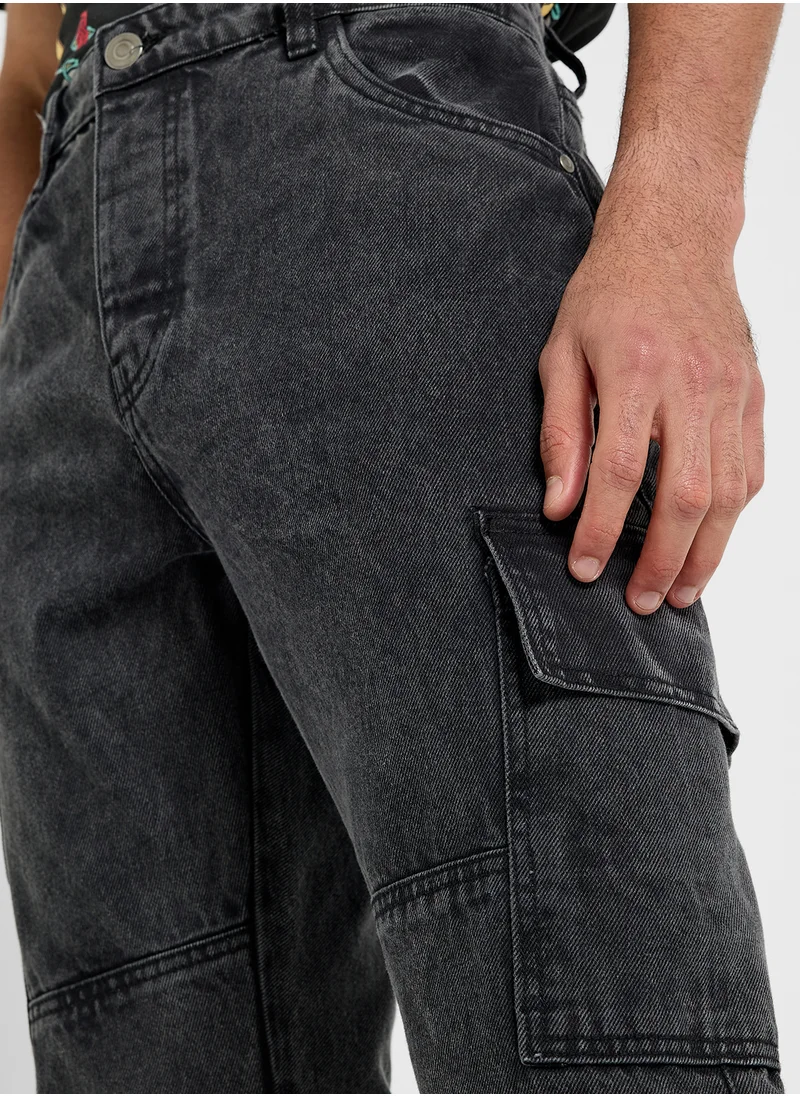 BRAVE SOUL Loose Fit Cargo Denim Jeans
