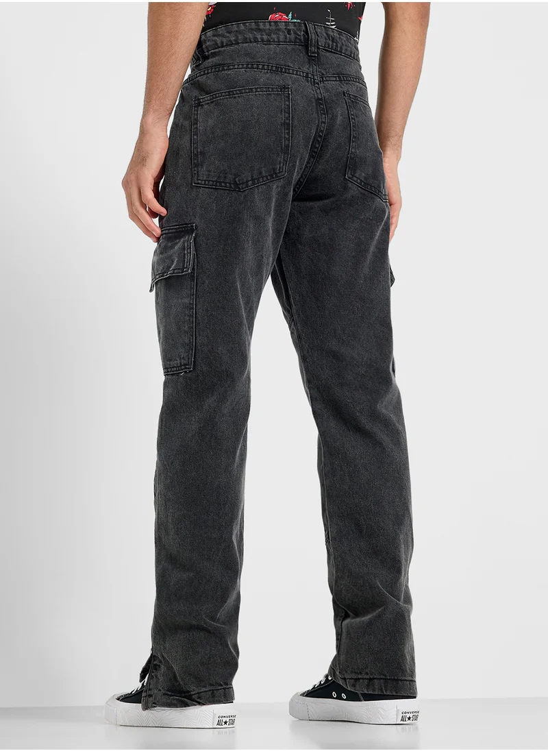 BRAVE SOUL Loose Fit Cargo Denim Jeans