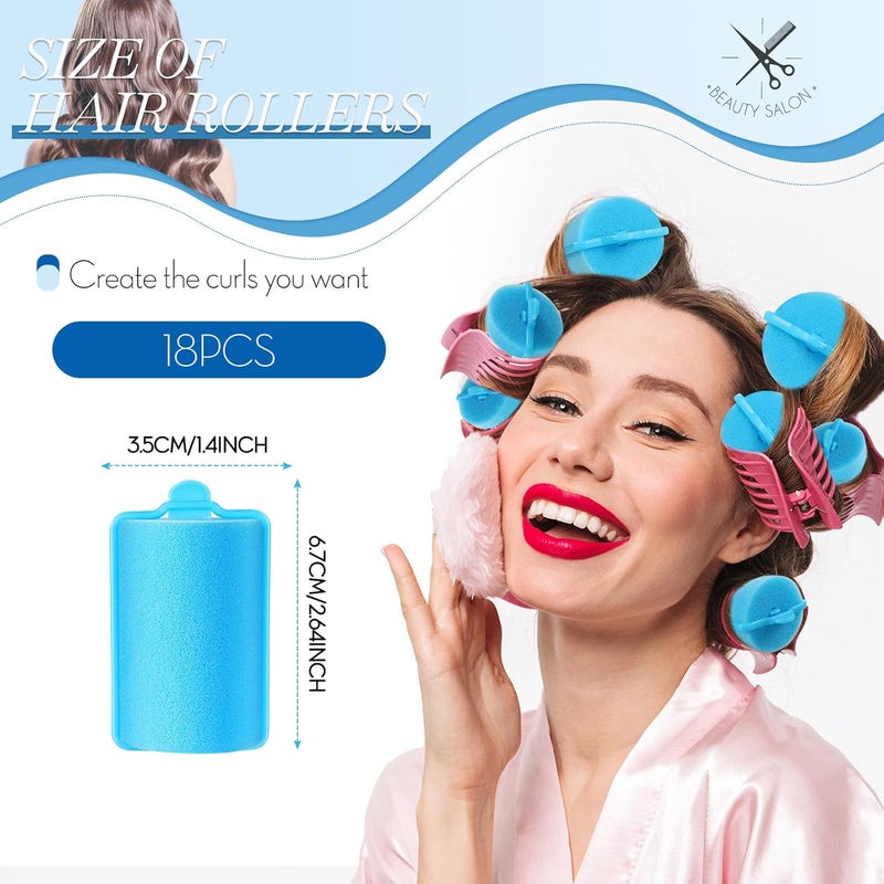 Geyoga 18 Pieces Blue Foam Hair Rollers Large Hair Curlers Sponge Rollers for Heatles to Sleep in a Curl for Women's Short and Long Hairs Styling (1.4 x 2.6 Inches) - Image 2