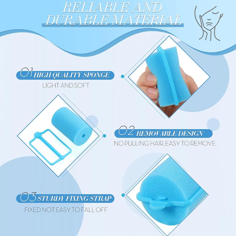 Geyoga 18 Pieces Blue Foam Hair Rollers Large Hair Curlers Sponge Rollers for Heatles to Sleep in a Curl for Women's Short and Long Hairs Styling (1.4 x 2.6 Inches) - Image 3