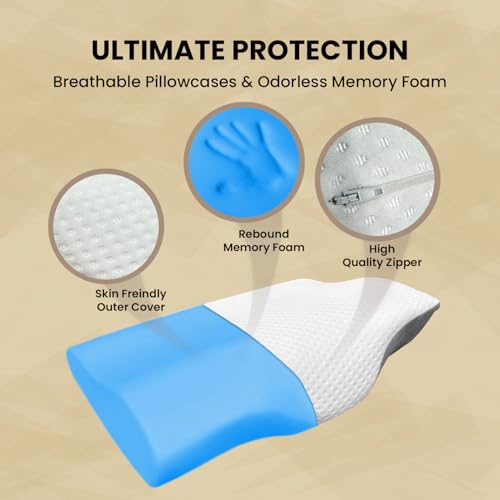 Sleepsia Memory Foam Pillow | 1 Year Warranty | Cervical Pillow for Neck Pain, Orthopedic Pillow for Neck Pain with Extra Curve Neck Support for Sleeping Side & Back Sleepers (Grey/White,Gel) - Image 4