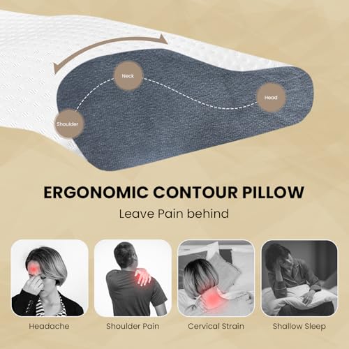 Sleepsia Memory Foam Pillow | 1 Year Warranty | Cervical Pillow for Neck Pain, Orthopedic Pillow for Neck Pain with Extra Curve Neck Support for Sleeping Side & Back Sleepers (Grey/White,Gel) - Image 5