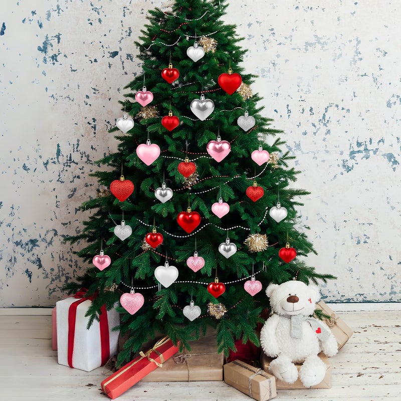 Leetous Valentines Day Heart Decorations for Tree 30 Pcs, Red Pink Silver Tree Hanging Ornaments for Wedding Anniversary Party, Valentine Romantic Heart Shaped Ornament Decor Gifts for Home Fireplace Door - Image 3