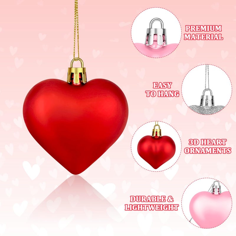 Leetous Valentines Day Heart Decorations for Tree 30 Pcs, Red Pink Silver Tree Hanging Ornaments for Wedding Anniversary Party, Valentine Romantic Heart Shaped Ornament Decor Gifts for Home Fireplace Door - Image 4