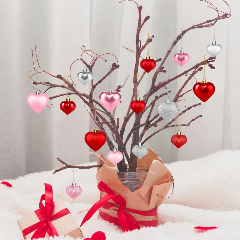 Leetous Valentines Day Heart Decorations for Tree 30 Pcs, Red Pink Silver Tree Hanging Ornaments for Wedding Anniversary Party, Valentine Romantic Heart Shaped Ornament Decor Gifts for Home Fireplace Door - Image 5