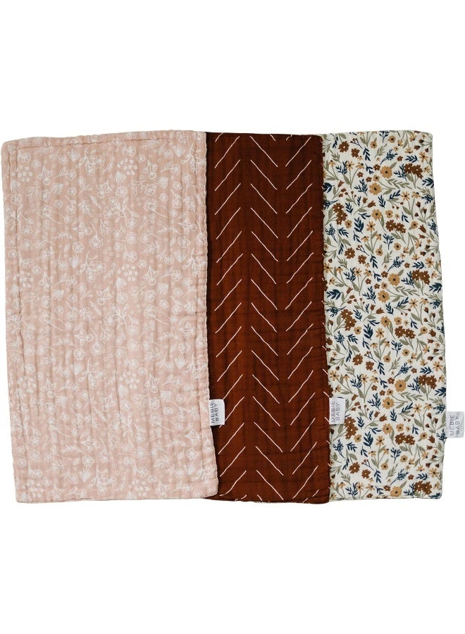 Mebie Baby Mebie Baby Burp Cloths, Floral Print 3-Pack, Muslin Burp Cloth Set for Spit Up, Drool, and More, Boho Burp Cloths for Baby Boy and Girl, Baby Must Haves for Registry Lists and Gifts for Newborns - Image 1