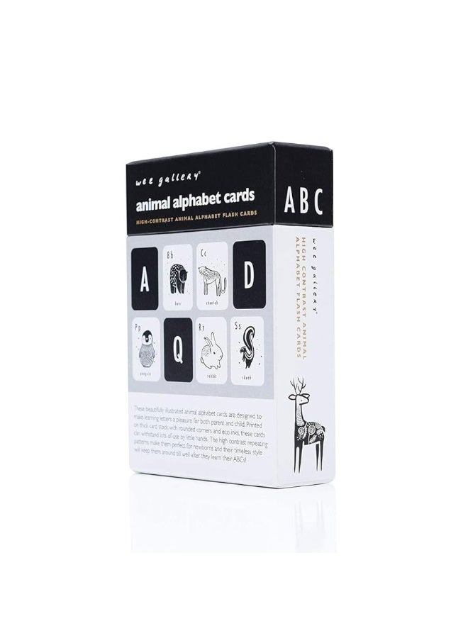 Wee Gallery Educational Flashcards for Babies, Black and White Animal Alphabet Learning Cards, Double Sided, Ideal for Visual Stimulation, Cognitive Development in Babies and Toddlers - Image 1