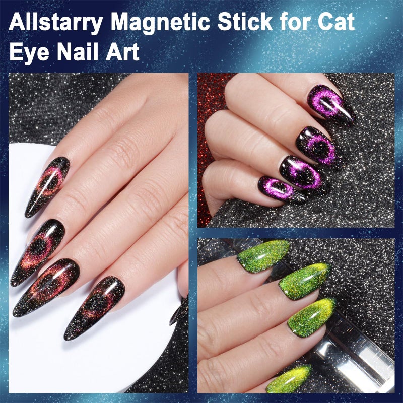 Allstarry Cat Eye Magnet for Nails, Double-head Strong Nail Magnet Stick Magnet for Nails Flower Design Cat Eye Magnet Pen Plate Wand Board Nail Magnets for Nail Art Cat Eye Gel Nail Polish - Image 2