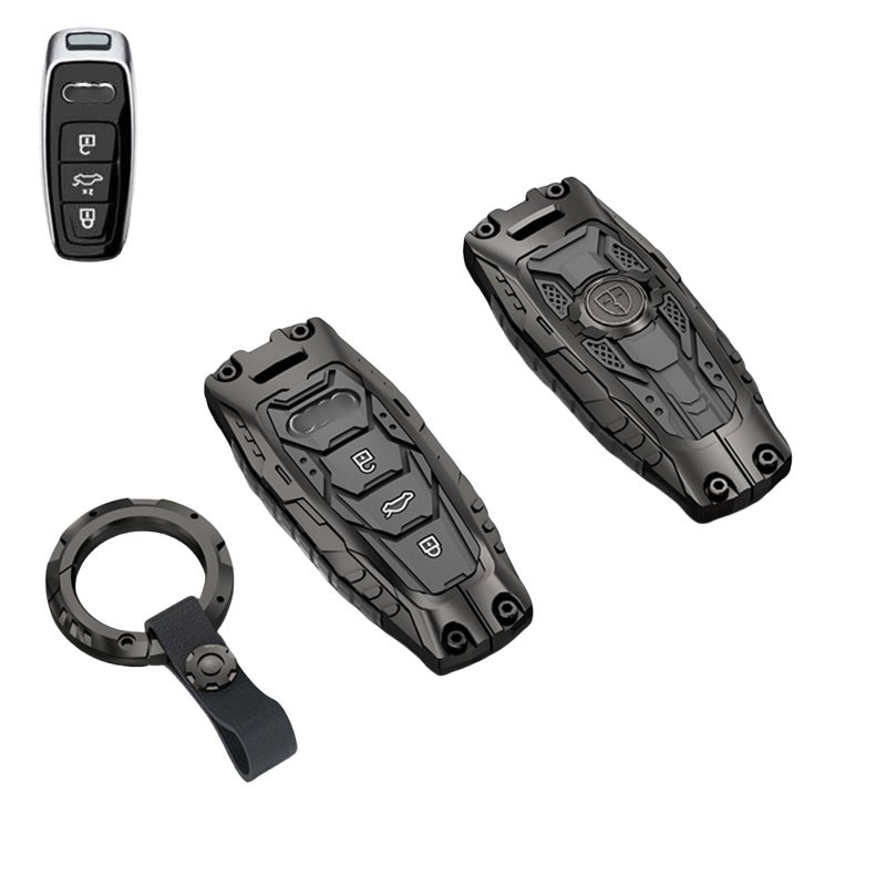 Heavy Metal Key Fob Cover Case Protector for Audi Keychain Accessories for 2020 2021 2022 Audi A3 A6 A7 A8 A8L ETron Q7 Q8 RS6 RS7 S3 S6 S7 SQ7 SQ8 Tpye ABlack