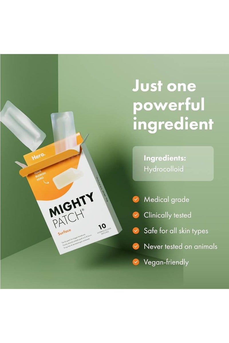 Mighty Patch Large Acne Spot Treatment Hydrocolloid 10 Count for Body and Larger Breakouts on Cheek, Forehead, Chin Vegan Cruelty-Free 50% Better Absorbency Mighty Patch - Image 2