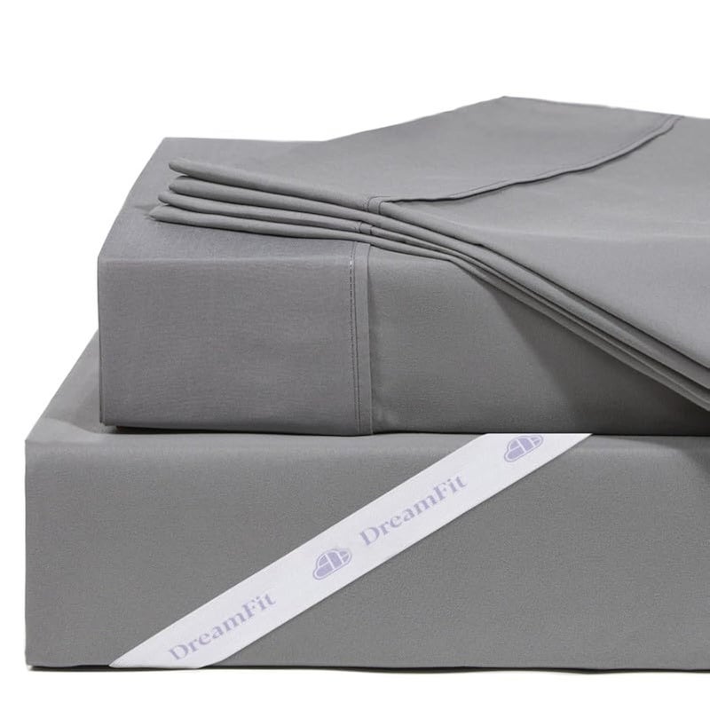 DreamFit DreamCool 100% Egyptian Cotton Cooling Bed Sheets Set with Elastic Corner Straps 400 Thread Count Extra Deep Pocket Crafted in USA Full XL Sheet Set Grey - Image 1
