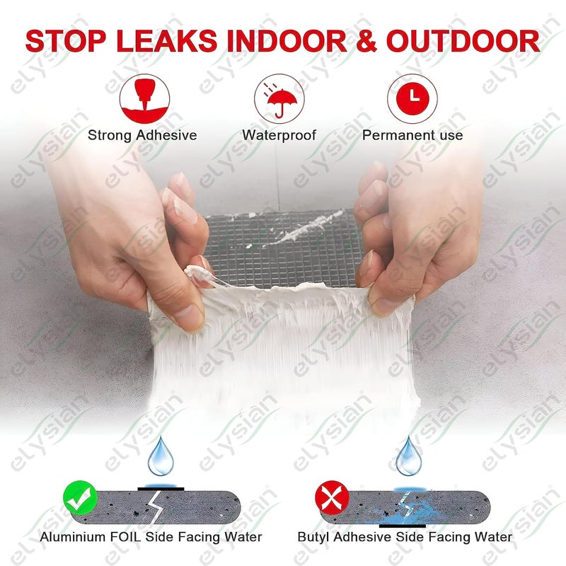Elysian Aluminum Foil Butyl Rubber Waterproof Tape for Pipe Leakage, Roof Crack, Window Sealing | High Adhesion Sealant Tape for Outdoor Repair & PVC Plumbing Pipes (Silver, Set of 1) - Image 3