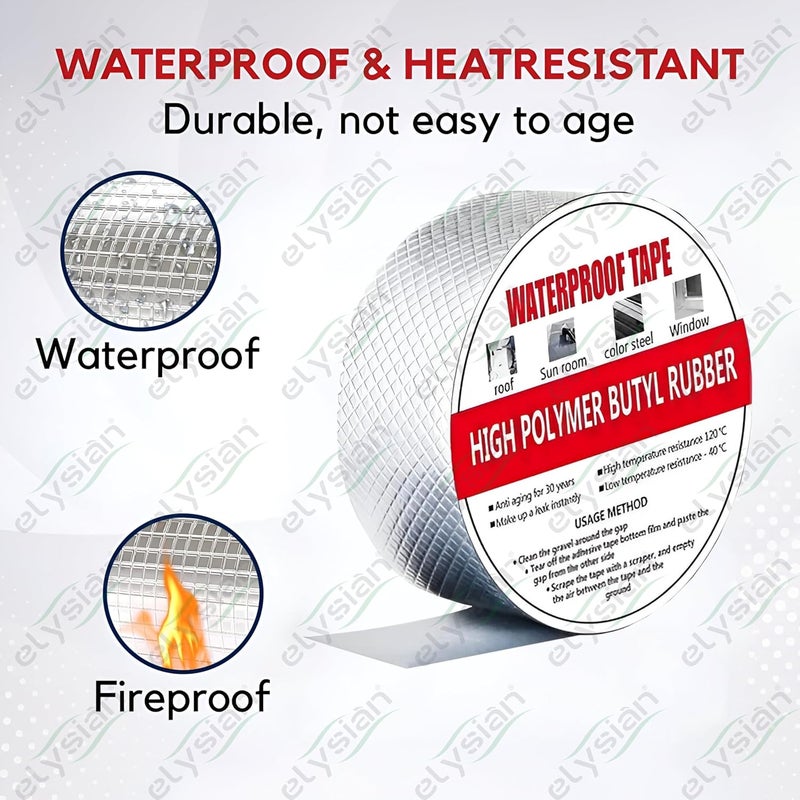 Elysian Aluminum Foil Butyl Rubber Waterproof Tape for Pipe Leakage, Roof Crack, Window Sealing | High Adhesion Sealant Tape for Outdoor Repair & PVC Plumbing Pipes (Silver, Set of 1) - Image 4