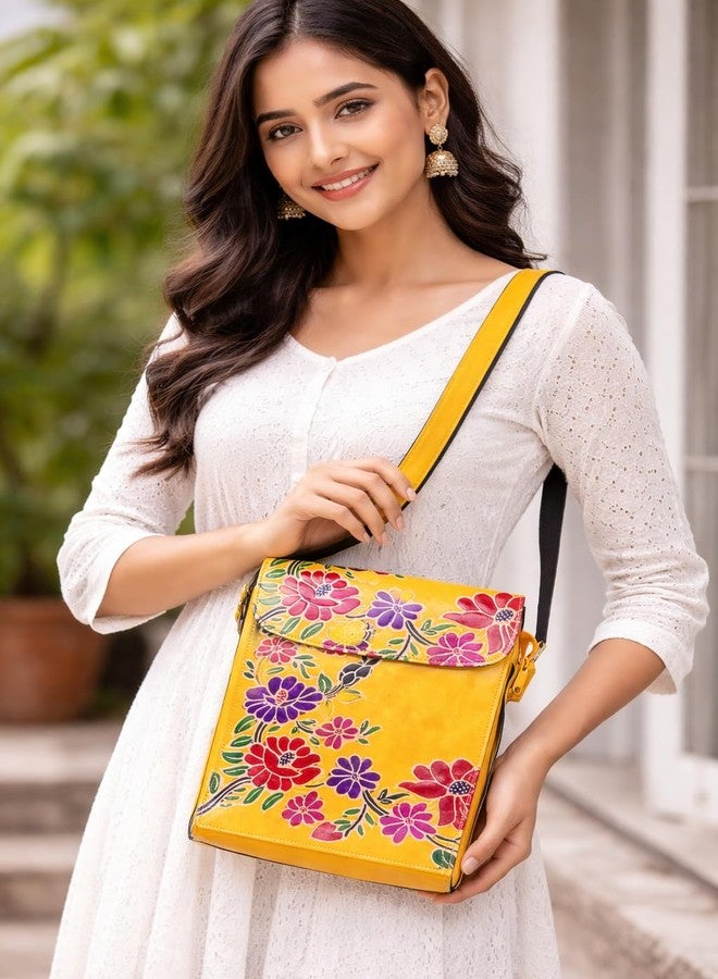 CLASSIQUE Shantiniketan Printed Crossbody Passport Sling Bag for Women 11 x 9 Inches (Yellow) - Image 3