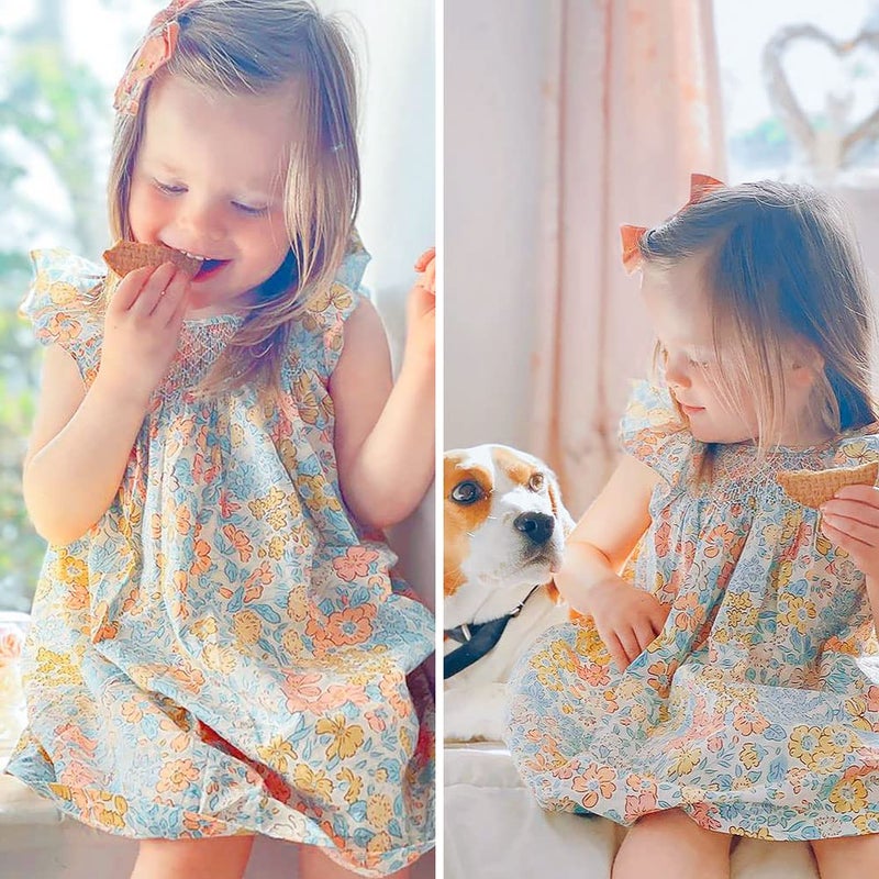 Simplee kids Baby Floral Dress Toddler Smocking Dress Little Girls Casual Dress Floral Print Sundress for Spring Summer 12M-6T - Image 2