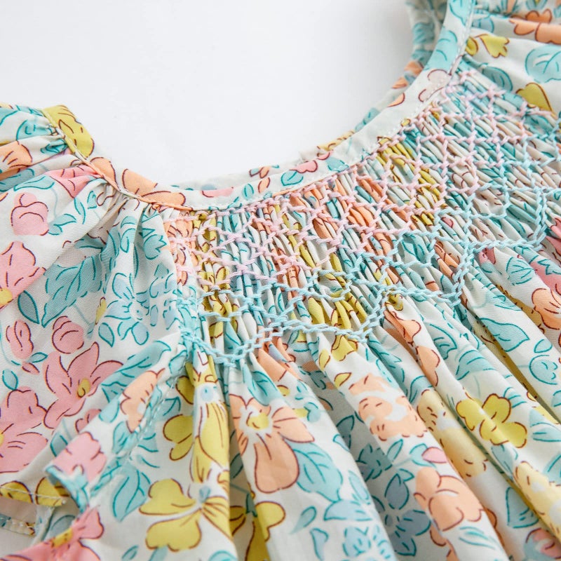 Simplee kids Baby Floral Dress Toddler Smocking Dress Little Girls Casual Dress Floral Print Sundress for Spring Summer 12M-6T - Image 4