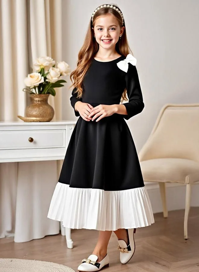 Take Two Girls Color Block Bow Detail Ruffle Hem Dress