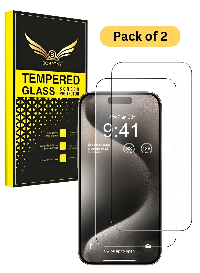 BORTONY iPhone 15 Plus Screen Protector 6.7 Inch【Pack of 2】9H Diamond Series Full-Coverage HD Tempered Glass Screen Protector Easy Installation Clear - Image 1