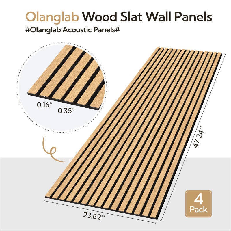 Olanglab Acoustic Wood Wall Panels 4 Pack, Sound Dampening Wood Slat Wall Panels 23.6" x 47.2", Cool Oak - Image 2