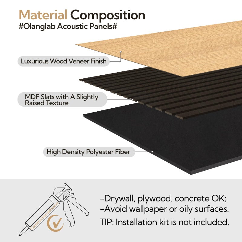 Olanglab Acoustic Wood Wall Panels 4 Pack, Sound Dampening Wood Slat Wall Panels 23.6" x 47.2", Cool Oak - Image 4