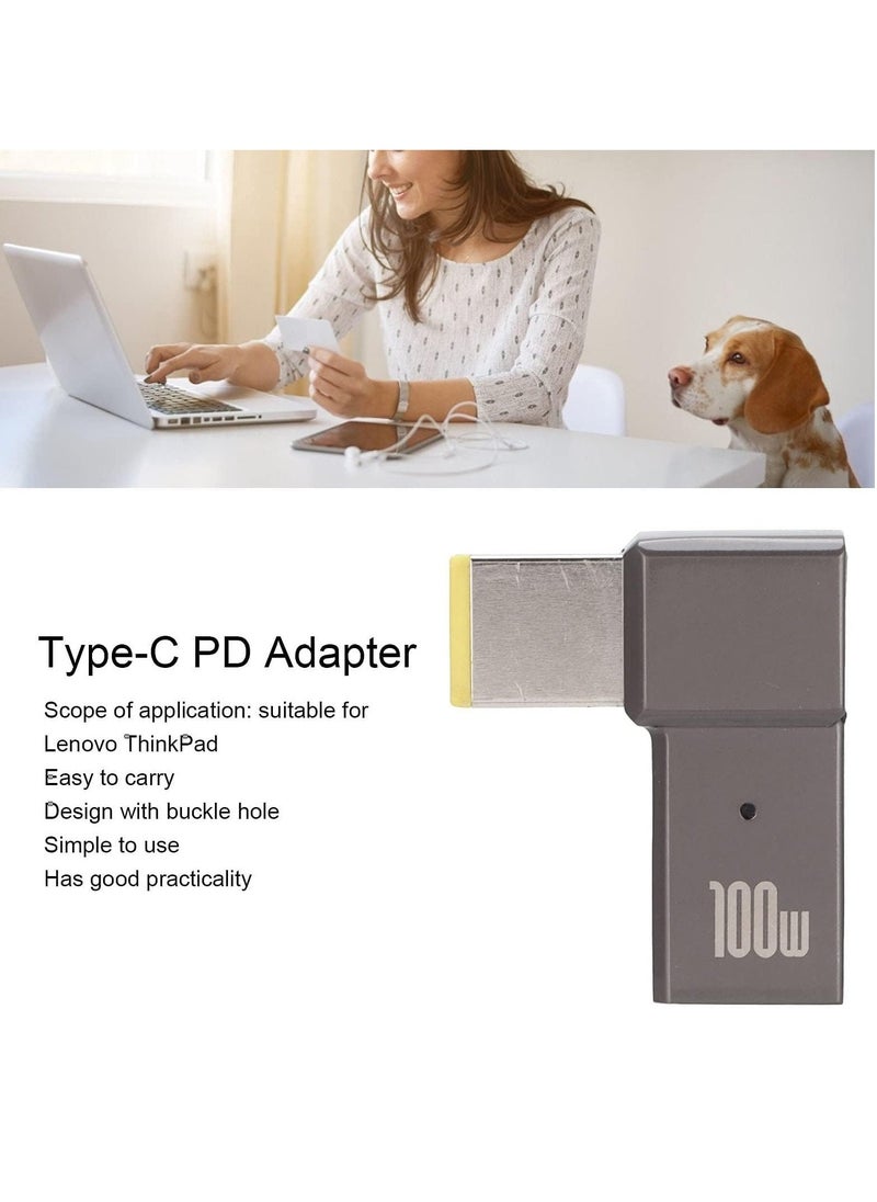 USB C to Slim Tip Adapter Portable 100W 5A PD Fast Charging Converter Adapter Trigger Converter Zinc Alloy Right Angle L-Shape USB Type‑C PD Adapter Compatible with Lenovo Yoga ThinkPad Series