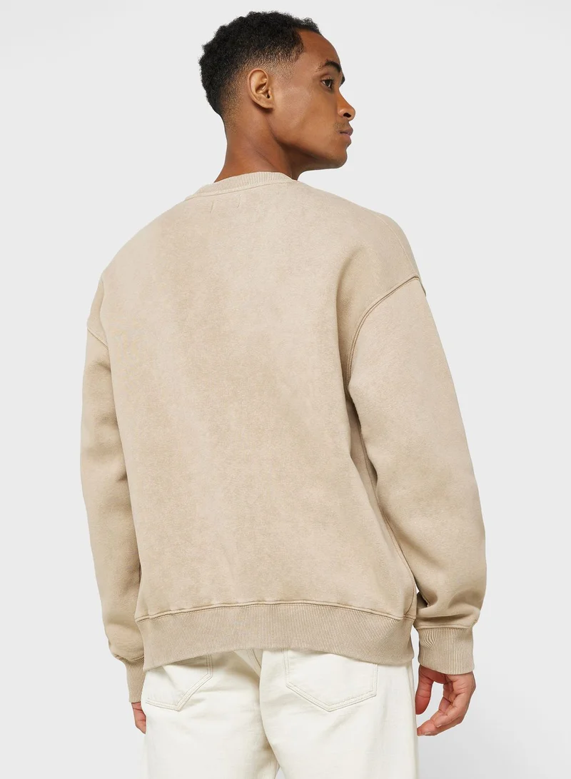 TOPMAN Oversized Tulip Embroidery Crew Neck Sweatshirt