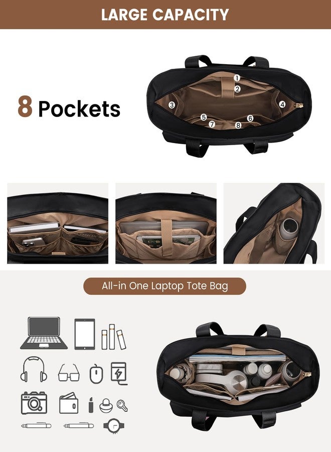 لوف فوك حقيبة عمل LOVEVOOK نسخة مطورة للنساء، حقيبة كمبيوتر محمول مقاس 15.6 بوصة، سعة كبيرة، جيوب متعددة، حقيبة مدرسية مقاومة للماء من القماش، حقيبة حمل، محفظة للمكتب والسفر والجامعة والممرضات والمعلمات، باللون الأسود - Image 5