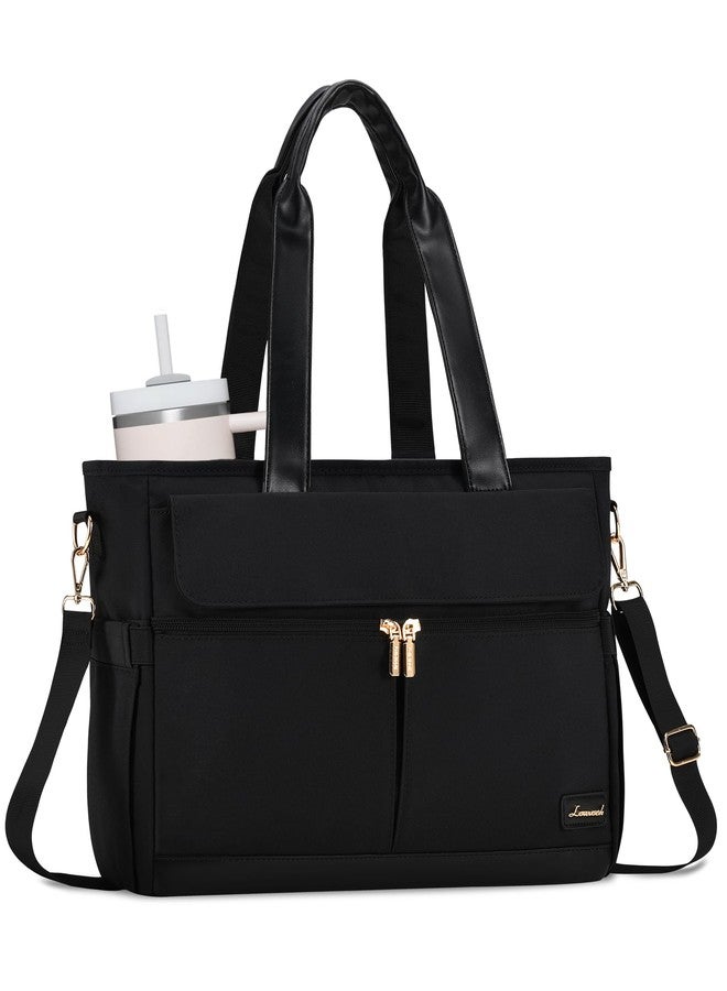 لوف فوك حقيبة عمل LOVEVOOK نسخة مطورة للنساء، حقيبة كمبيوتر محمول مقاس 15.6 بوصة، سعة كبيرة، جيوب متعددة، حقيبة مدرسية مقاومة للماء من القماش، حقيبة حمل، محفظة للمكتب والسفر والجامعة والممرضات والمعلمات، باللون الأسود - Image 1