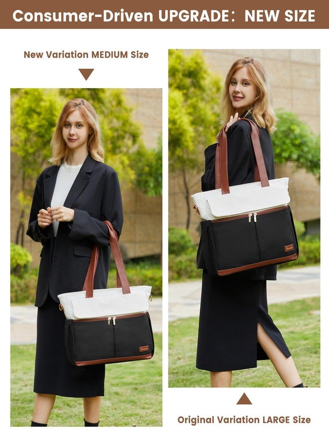 لوف فوك حقيبة عمل LOVEVOOK نسخة مطورة للنساء، حقيبة كمبيوتر محمول مقاس 15.6 بوصة، سعة كبيرة، جيوب متعددة، حقيبة مدرسية مقاومة للماء من القماش، حقيبة حمل، محفظة للمكتب والسفر والجامعة والممرضات والمعلمات، باللون الأسود - Image 4