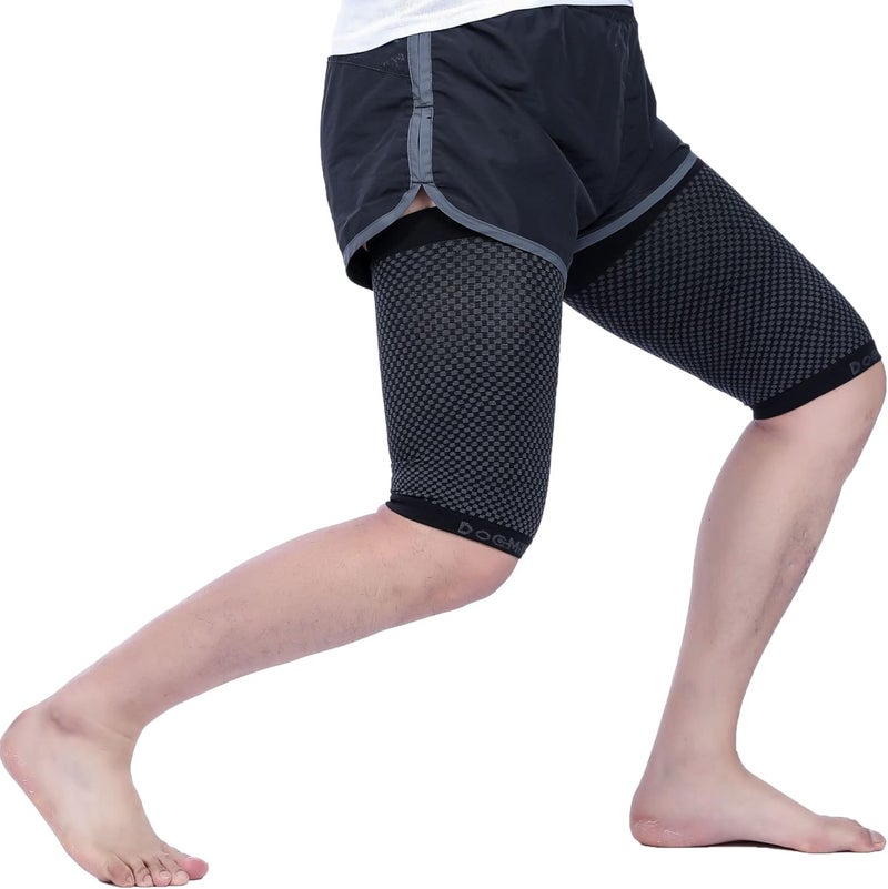 Doc Miller Thigh Compression Sleeve for Men Women 1 Pair – Quad & Thigh Compression Wrap - Braces for Thigh Pain Muscle Recovery - Hamstring Compression Sleeve Silicone Band - 1 Pair - Image 1