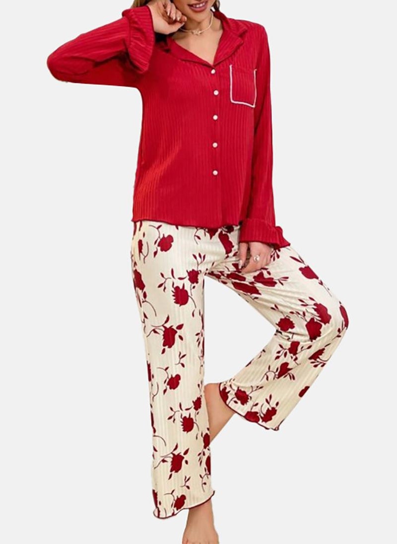 يونيكي Red Printed Pyjamas & Shirt - Image 1