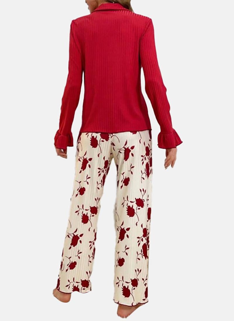 يونيكي Red Printed Pyjamas & Shirt - Image 3