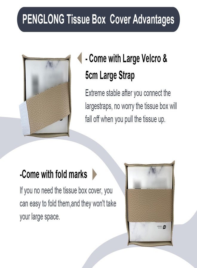 PENGLONG Tissue Box Cover 5X5X5'' PU Leather Tissue Holder Square Tissue Cube Box Organizer for Bathroom Vanity Countertop, Car, Night Stands, Office, Home, Kitchen (1Pack, Wood Apricot) - Image 2