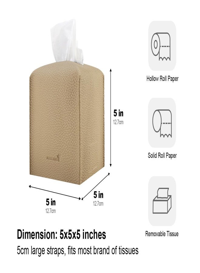PENGLONG Tissue Box Cover 5X5X5'' PU Leather Tissue Holder Square Tissue Cube Box Organizer for Bathroom Vanity Countertop, Car, Night Stands, Office, Home, Kitchen (1Pack, Wood Apricot) - Image 5