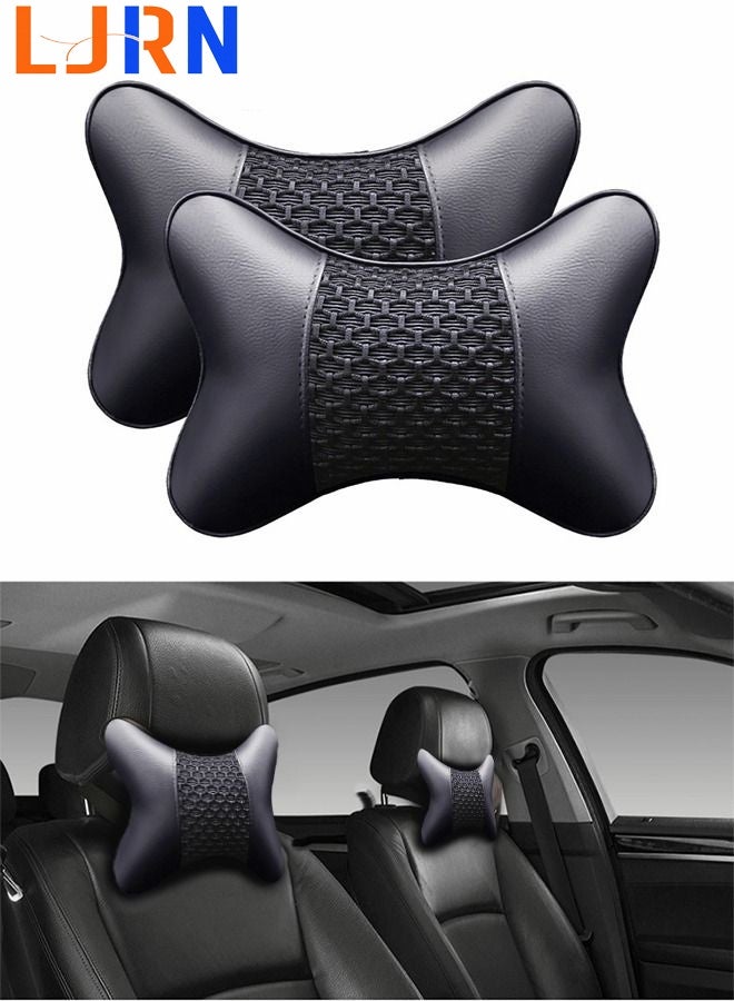 LJRN Car Neck Pillows, Pu Leather 2 pieces Pack Headrest Fit for Most Cars,Neck Rest Cushions, Relaxing Neck Support headrests, Automotive Interior - Image 1