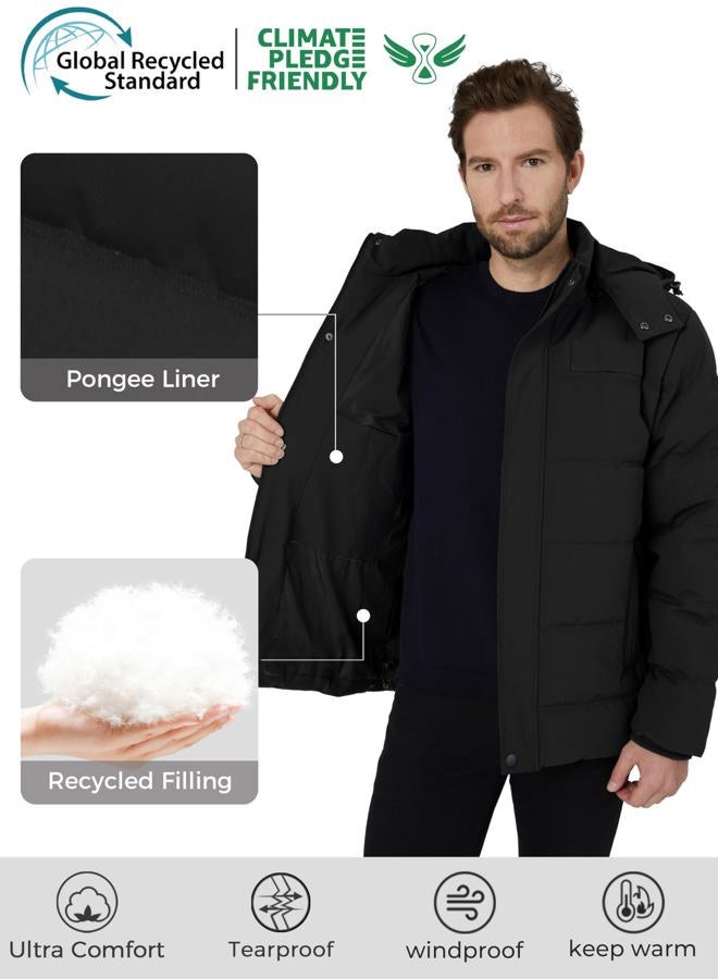 wantdo Men's Hooded Winter Padded Puffer Coat Windproof Puffer Jacket (Black, Large) - Image 4