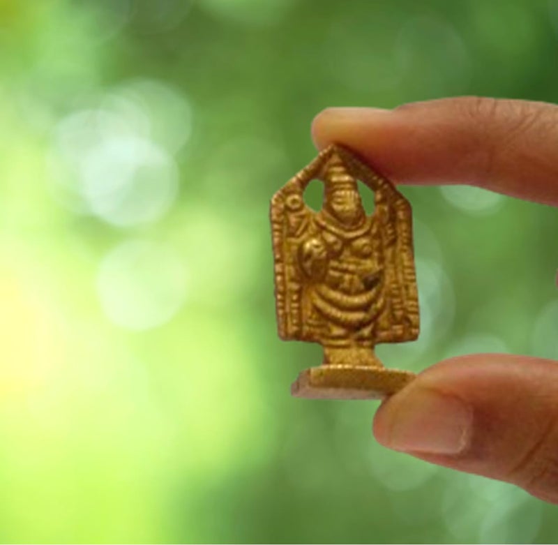 Purpledip Rare Miniature Brass Lord Tirupathi Venkateswara Balaji: Unique Collectible Gold Finish Statue (12146) - Image 4