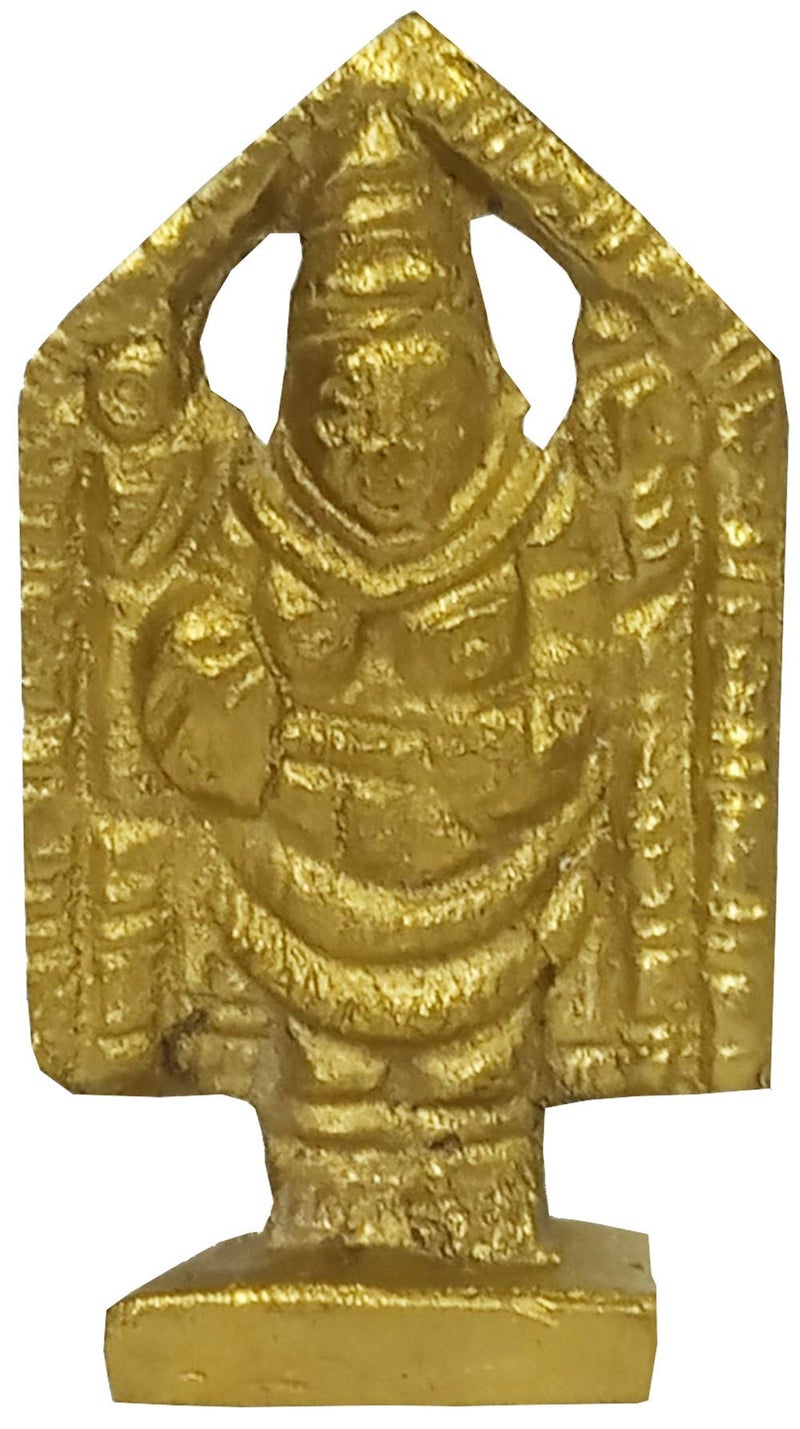 Purpledip Rare Miniature Brass Lord Tirupathi Venkateswara Balaji: Unique Collectible Gold Finish Statue (12146) - Image 2