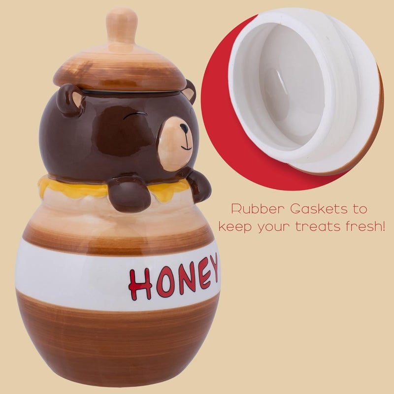 100 North Dolomite Ceramic 11.1 x 6.3 Everyday Cookie & Candy Jar with Airtight Lid: Perfect for Kitchen Canisters, Pet Treat Containers & Decorative Storage, Smiling Brown Bear in Honey Jar - Image 4