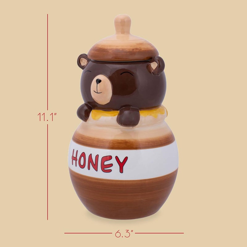 100 North Dolomite Ceramic 11.1 x 6.3 Everyday Cookie & Candy Jar with Airtight Lid: Perfect for Kitchen Canisters, Pet Treat Containers & Decorative Storage, Smiling Brown Bear in Honey Jar - Image 2